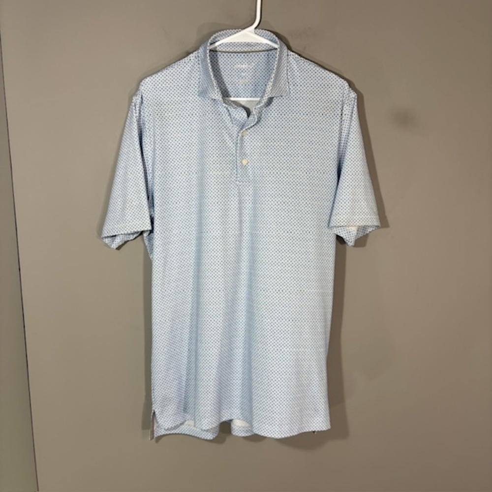 Johnnie-O Polo Shirt Mens M Blue Geometric Print Golf Performance Stretch Top